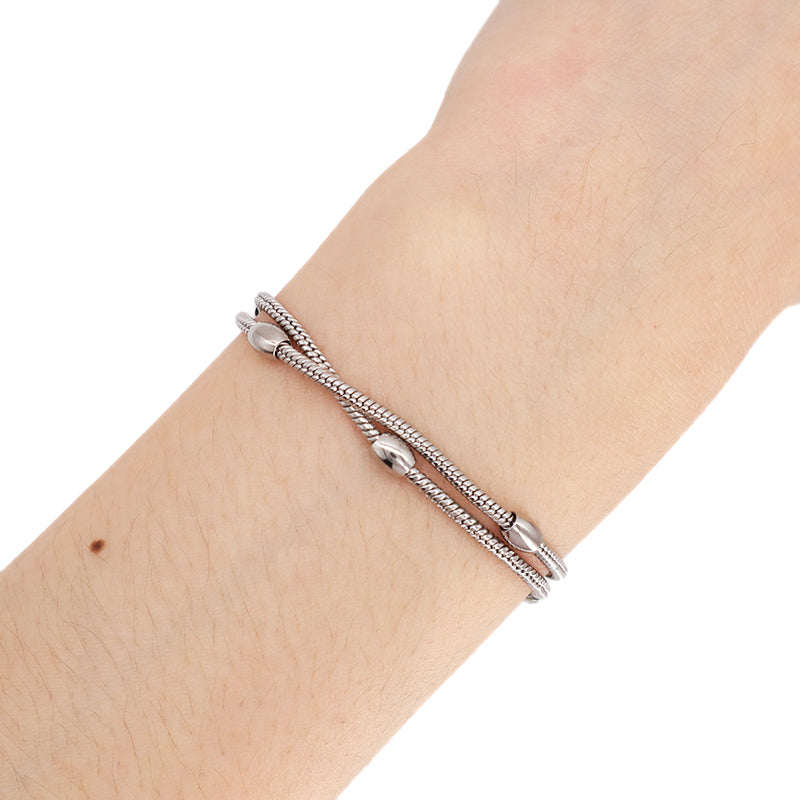Double Layer New Fashion Wholesale Jewelry China Factory Manufacture Custom Ajustable CZ No Tarnish Stainless Steel Beads Charm Bangle Bracelet For Women