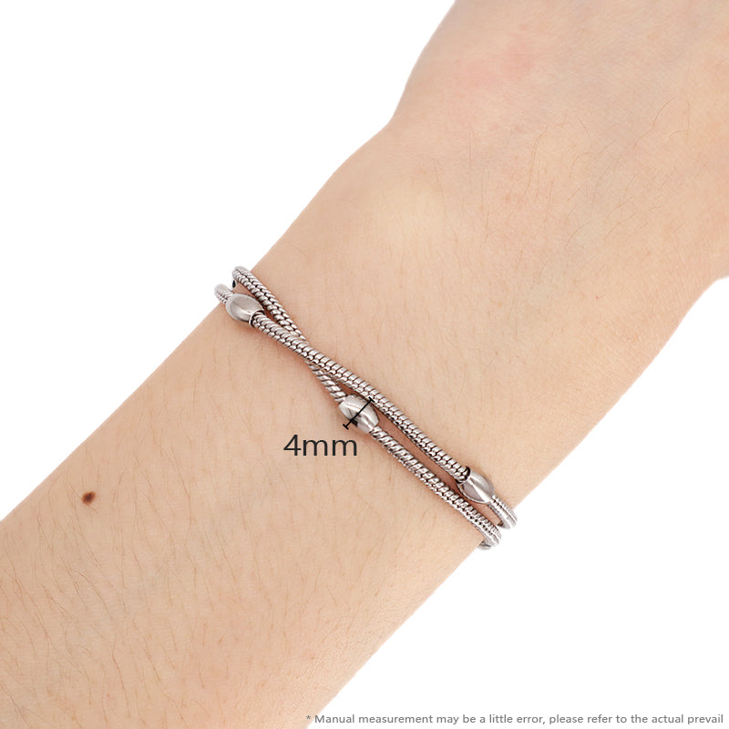 Double Layer New Fashion Wholesale Jewelry China Factory Manufacture Custom Ajustable CZ No Tarnish Stainless Steel Beads Charm Bangle Bracelet For Women
