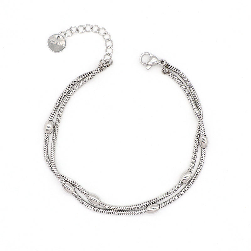 Double Layer New Fashion Wholesale Jewelry China Factory Manufacture Custom Ajustable CZ No Tarnish Stainless Steel Beads Charm Bangle Bracelet For Women