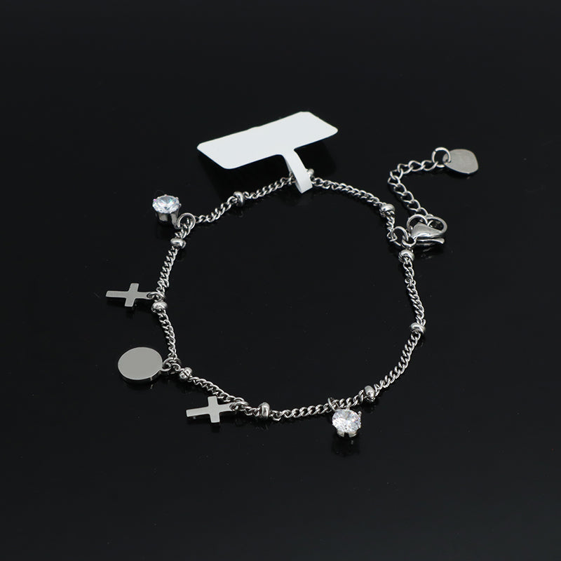 Custom Women Jewelry Wholesale China Factory Manufacture Fashion Ajustable CZ No Tarnish Stainless Steel Cross Charm Bracelet Bangle For Gift