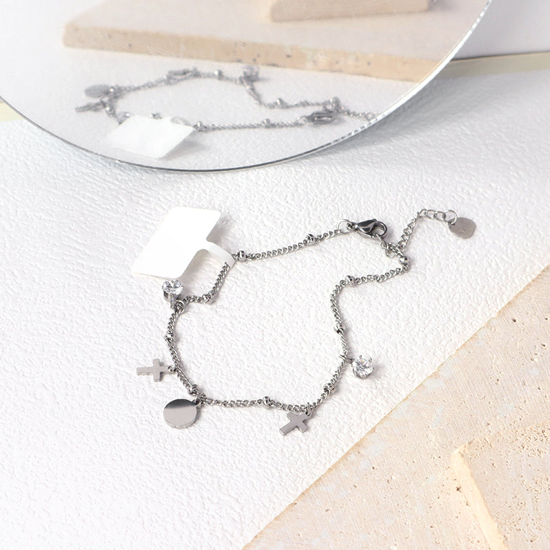 Custom Women Jewelry Wholesale China Factory Manufacture Fashion Ajustable CZ No Tarnish Stainless Steel Cross Charm Bracelet Bangle For Gift