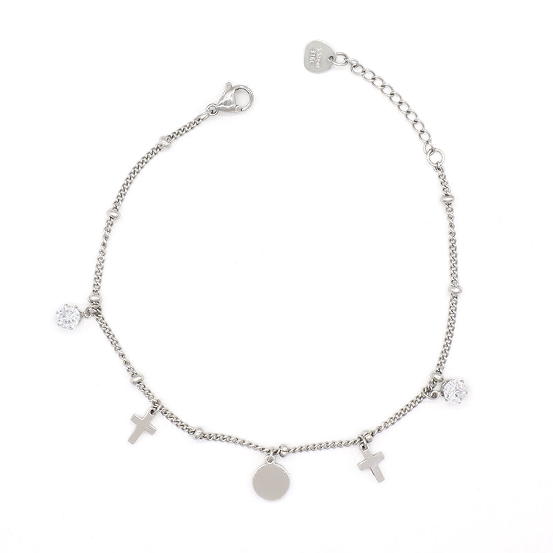 Custom Women Jewelry Wholesale China Factory Manufacture Fashion Ajustable CZ No Tarnish Stainless Steel Cross Charm Bracelet Bangle For Gift