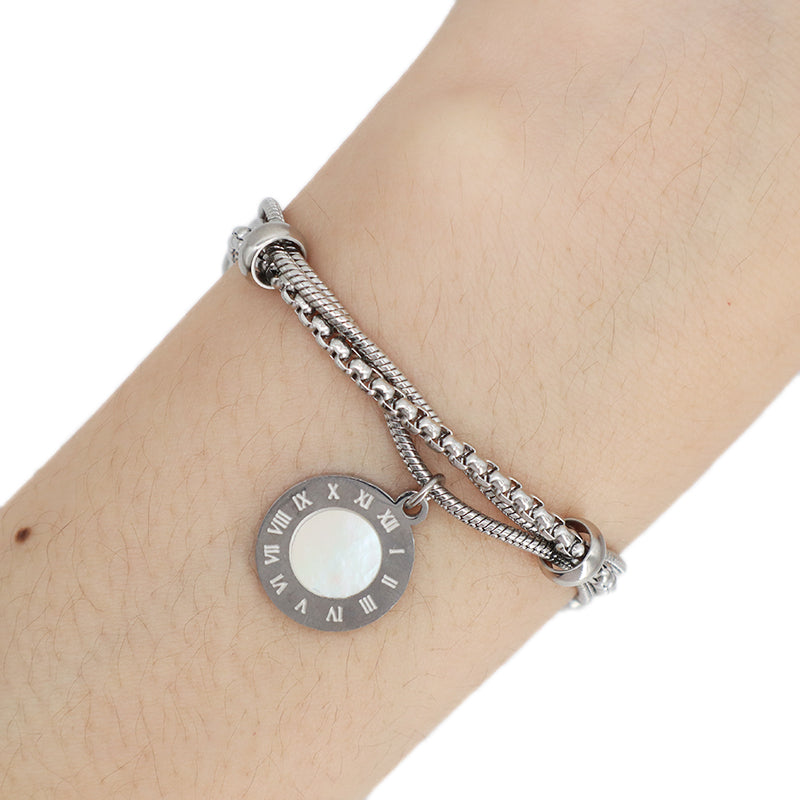 Fashion Custom Jewelry China Factory Wholesale Manufacture Women Ajustable Stainless Steel Roman Numerals Charm Bracelet Bangle For Gift