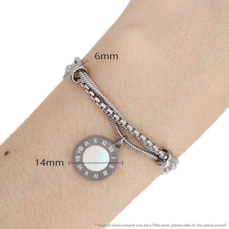 Fashion Custom Jewelry China Factory Wholesale Manufacture Women Ajustable Stainless Steel Roman Numerals Charm Bracelet Bangle For Gift
