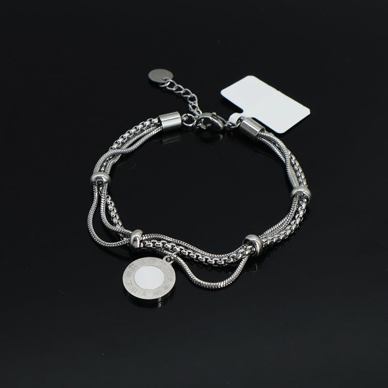 Fashion Custom Jewelry China Factory Wholesale Manufacture Women Ajustable Stainless Steel Roman Numerals Charm Bracelet Bangle For Gift