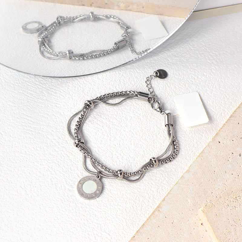 Fashion Custom Jewelry China Factory Wholesale Manufacture Women Ajustable Stainless Steel Roman Numerals Charm Bracelet Bangle For Gift