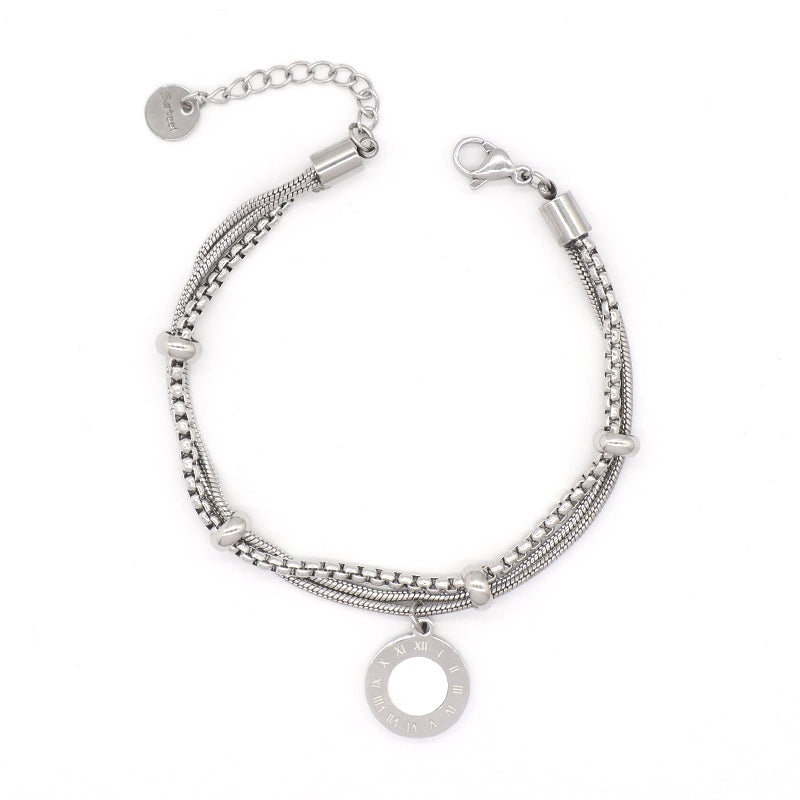 Fashion Custom Jewelry China Factory Wholesale Manufacture Women Ajustable Stainless Steel Roman Numerals Charm Bracelet Bangle For Gift