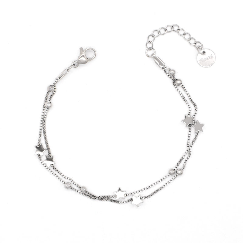 New Bulk Sale Fashion Jewelry China Factory Manufacture Custom Ajustable Women Bangle Rose Plated Stainless Steel Double Layer Star Charm Bracelet