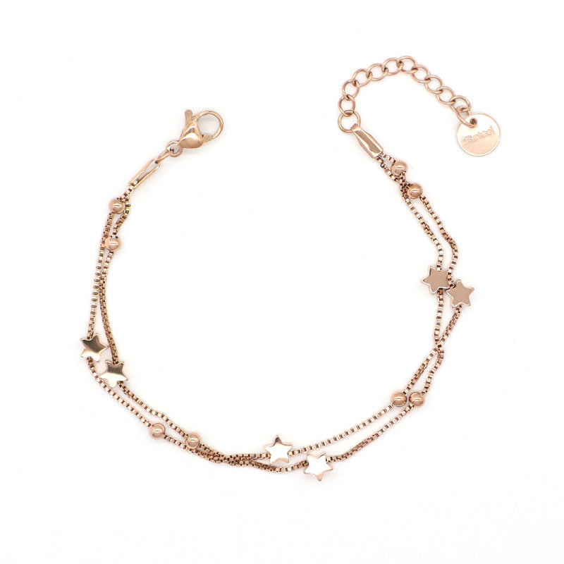 New Bulk Sale Fashion Jewelry China Factory Manufacture Custom Ajustable Women Bangle Rose Plated Stainless Steel Double Layer Star Charm Bracelet