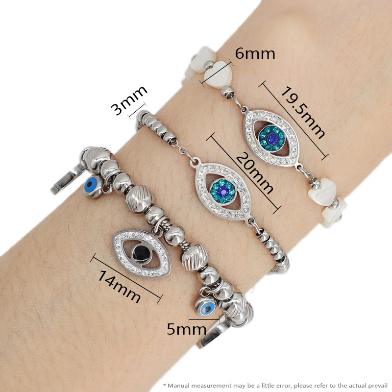 Good Qualilty Fashion Custom China Factory Wholesale Manufacture Devil Eyes Bangle Jewelry Women Ajustable CZ Stainless Steel Evil Eyes Bracelet For Gift
