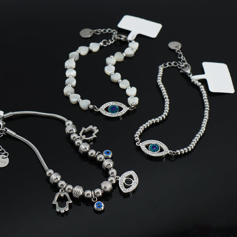 Good Qualilty Fashion Custom China Factory Wholesale Manufacture Devil Eyes Bangle Jewelry Women Ajustable CZ Stainless Steel Evil Eyes Bracelet For Gift