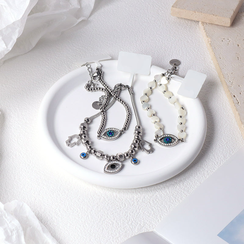 Good Qualilty Fashion Custom China Factory Wholesale Manufacture Devil Eyes Bangle Jewelry Women Ajustable CZ Stainless Steel Evil Eyes Bracelet For Gift