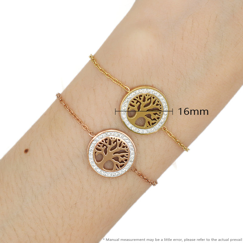 New Hot Selling Wholesale Manufacture Custom Factory Fashion Women Jewelry Ajustable Gold Plated Rose Gold Stainless Steel Micro Pave CZ Life Tree Bangle Bracelet