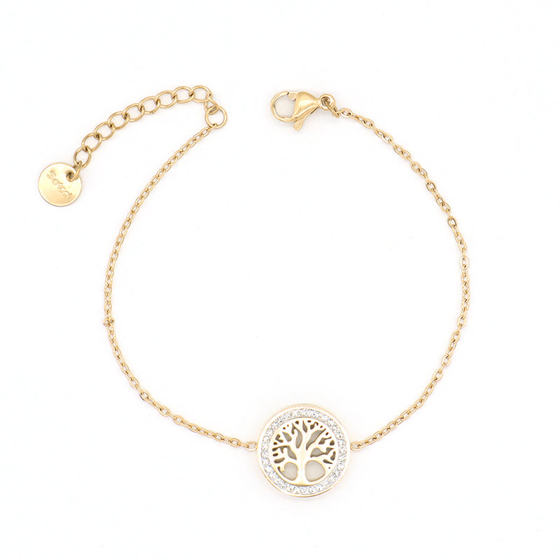 New Hot Selling Wholesale Manufacture Custom Factory Fashion Women Jewelry Ajustable Gold Plated Rose Gold Stainless Steel Micro Pave CZ Life Tree Bangle Bracelet