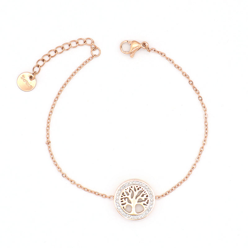 New Hot Selling Wholesale Manufacture Custom Factory Fashion Women Jewelry Ajustable Gold Plated Rose Gold Stainless Steel Micro Pave CZ Life Tree Bangle Bracelet