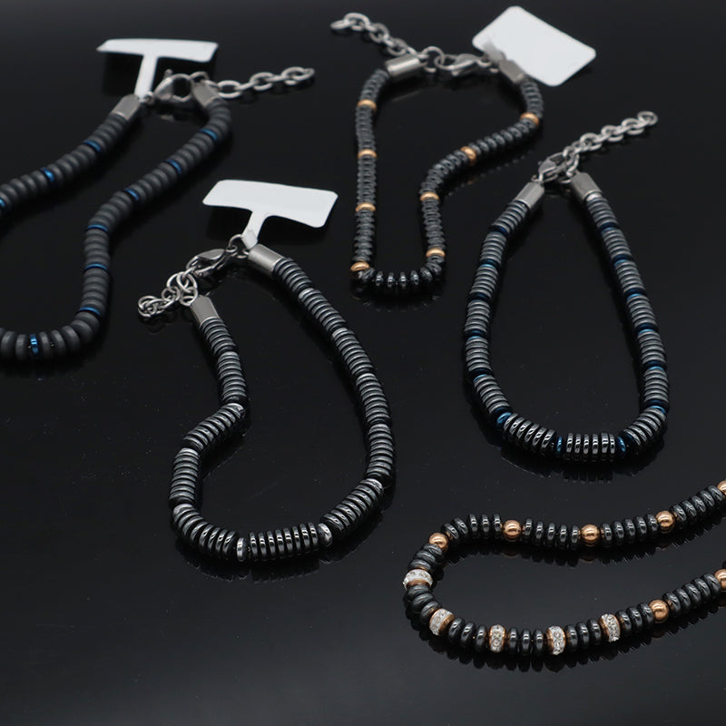 Fashionable Manufacture Wholesale Customized China Factory Jewelry Gift Women Bangle Ajustable Grey Gold Blue Beads Charm Stainless Steel Bracelet