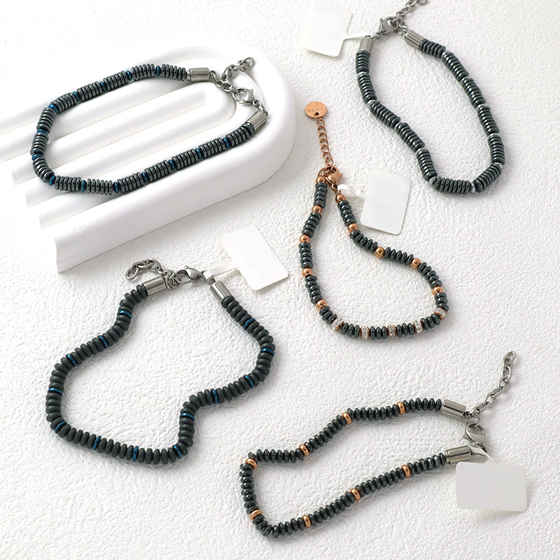Fashionable Manufacture Wholesale Customized China Factory Jewelry Gift Women Bangle Ajustable Grey Gold Blue Beads Charm Stainless Steel Bracelet