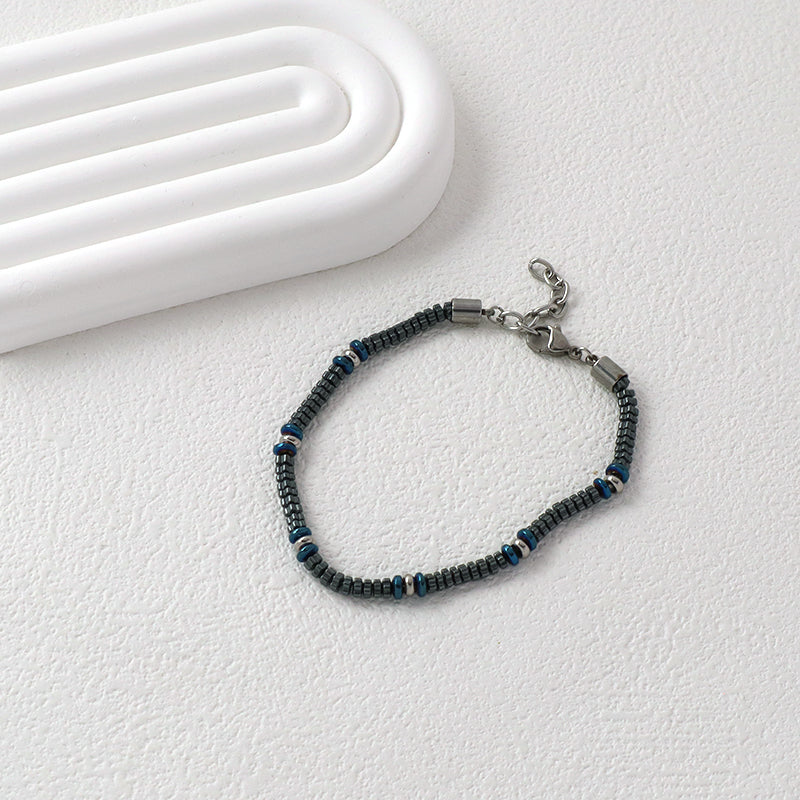 Custom China Factory Wholesale Fashionable Manufacture Bangle Jewelry Gift Men Women Ajustable Blue Grey Beads Charm Stainless Steel Bracelet