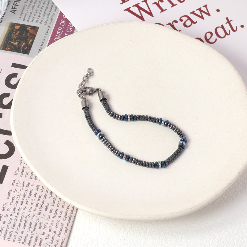 Custom China Factory Wholesale Fashionable Manufacture Bangle Jewelry Gift Men Women Ajustable Blue Grey Beads Charm Stainless Steel Bracelet