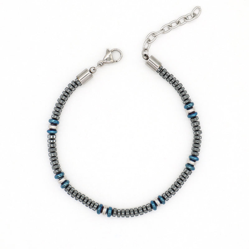 Custom China Factory Wholesale Fashionable Manufacture Bangle Jewelry Gift Men Women Ajustable Blue Grey Beads Charm Stainless Steel Bracelet