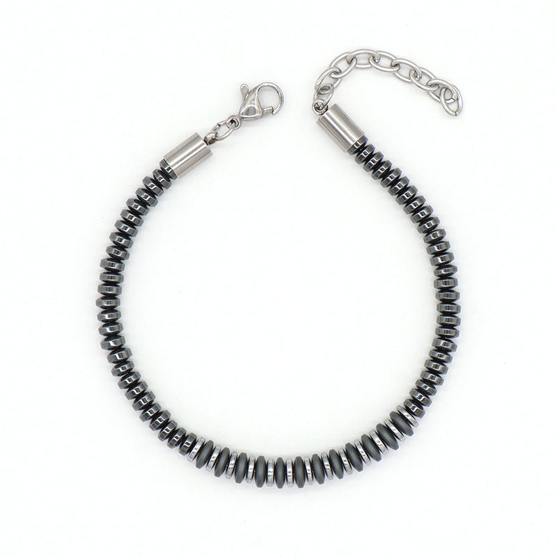 Custom China Factory Wholesale Fashionable Manufacture Bangle Jewelry Gift Men Women Ajustable Blue Grey Beads Charm Stainless Steel Bracelet