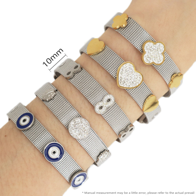 Wholesale Women Customized Jewelry Ajustable CZ No Tarnish Heart Flower Blue Evil Eyes Charm Stainless Steel Bracelet Bangle