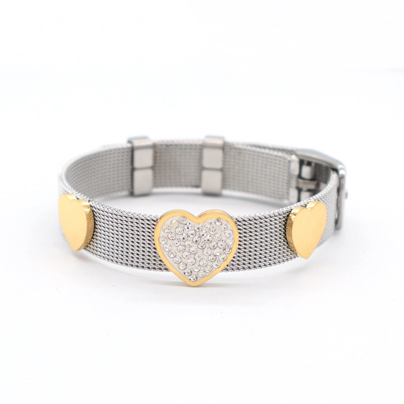 Wholesale Women Customized Jewelry Ajustable CZ No Tarnish Heart Flower Blue Evil Eyes Charm Stainless Steel Bracelet Bangle