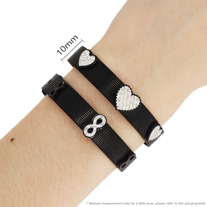 Hot Selling Ajustable Wholesale Customized Jewelry Black CZ Heart Charm Stainless Steel Bangle Bracelet For Women