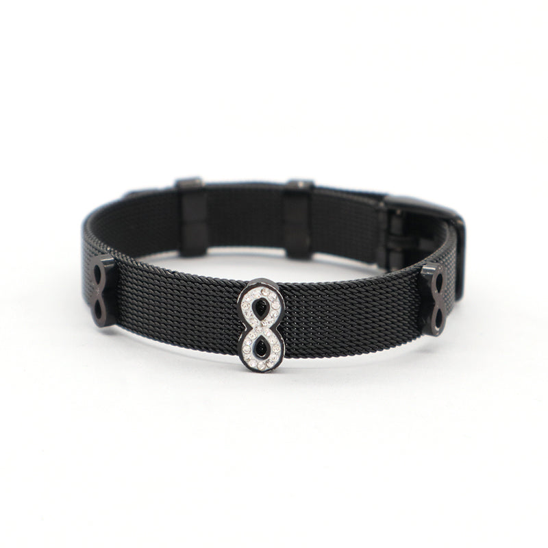 Hot Selling Ajustable Wholesale Customized Jewelry Black CZ Heart Charm Stainless Steel Bangle Bracelet For Women