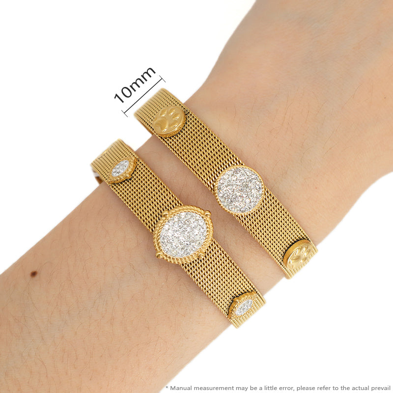 Fashion Design Newest Wholesale Women Custom Jewelry Ajustable Stainless Steel CZ Gold Plated Round Charm Bracelet Bangle