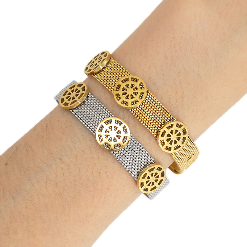 New Arrival Fashionable Wholesale Customized Women Jewelry Ajustable Stainless Steel CZ Gold Plated Rudder Charm Bracelet Bangle