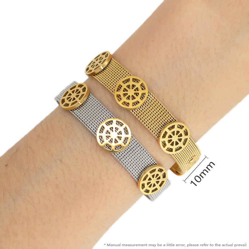 New Arrival Fashionable Wholesale Customized Women Jewelry Ajustable Stainless Steel CZ Gold Plated Rudder Charm Bracelet Bangle