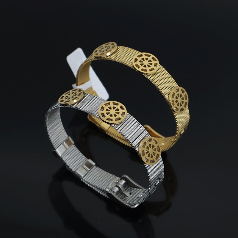 New Arrival Fashionable Wholesale Customized Women Jewelry Ajustable Stainless Steel CZ Gold Plated Rudder Charm Bracelet Bangle