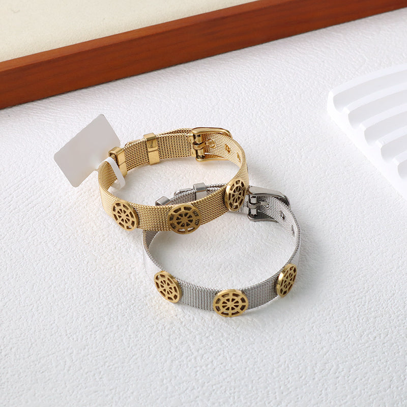 New Arrival Fashionable Wholesale Customized Women Jewelry Ajustable Stainless Steel CZ Gold Plated Rudder Charm Bracelet Bangle