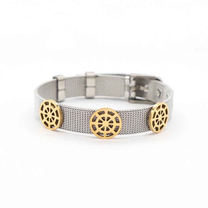 New Arrival Fashionable Wholesale Customized Women Jewelry Ajustable Stainless Steel CZ Gold Plated Rudder Charm Bracelet Bangle