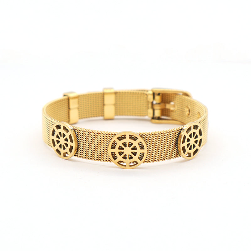 New Arrival Fashionable Wholesale Customized Women Jewelry Ajustable Stainless Steel CZ Gold Plated Rudder Charm Bracelet Bangle