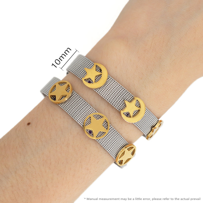 Customized Factory New Fashion Wholesale Women Jewelry Ajustable Stainless Steel CZ Gold Plated Moon Star Charm Bracelet Bangle