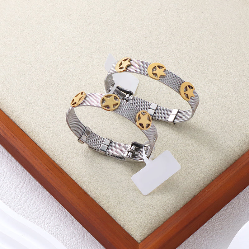 Customized Factory New Fashion Wholesale Women Jewelry Ajustable Stainless Steel CZ Gold Plated Moon Star Charm Bracelet Bangle