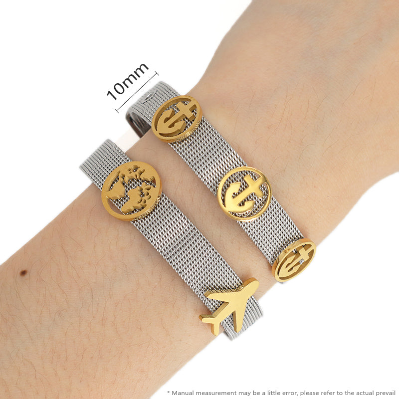 Newest Fashionable Manufacture Wholesale Customized Women Jewelry Ajustable Stainless Steel CZ Gold Plated Plane Anchor Charm Bracelet Bangle