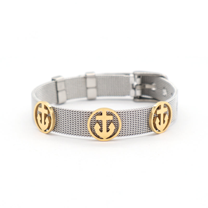 Newest Fashionable Manufacture Wholesale Customized Women Jewelry Ajustable Stainless Steel CZ Gold Plated Plane Anchor Charm Bracelet Bangle