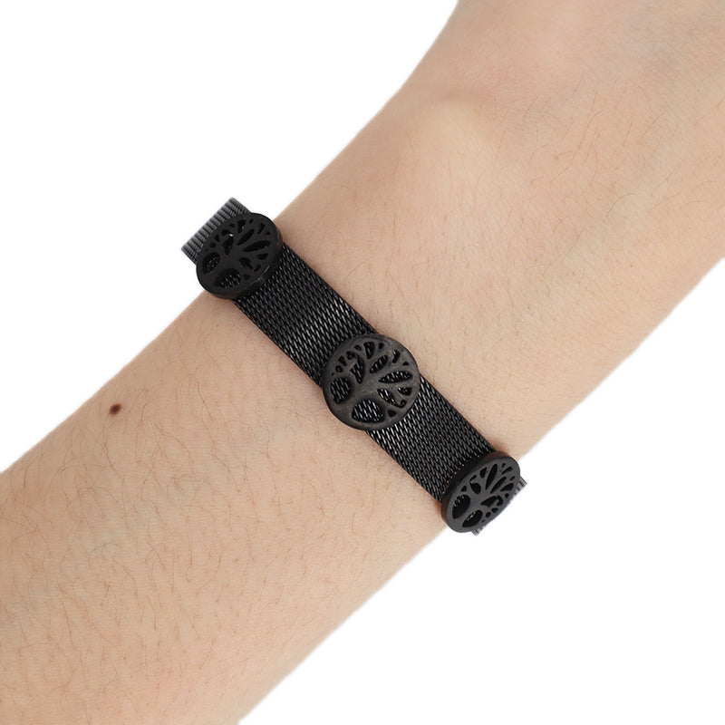 China Factory New Fashion Wholesale Custom Women Jewelry Ajustable Stainless Steel Black Plated Tree Charm Bracelet Bangle