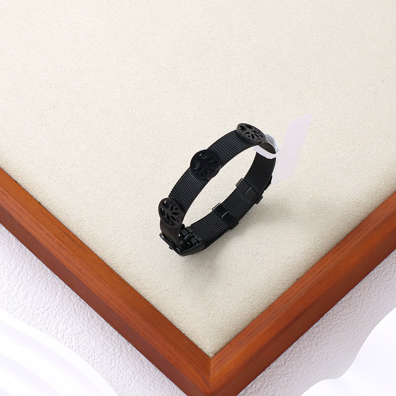 China Factory New Fashion Wholesale Custom Women Jewelry Ajustable Stainless Steel Black Plated Tree Charm Bracelet Bangle
