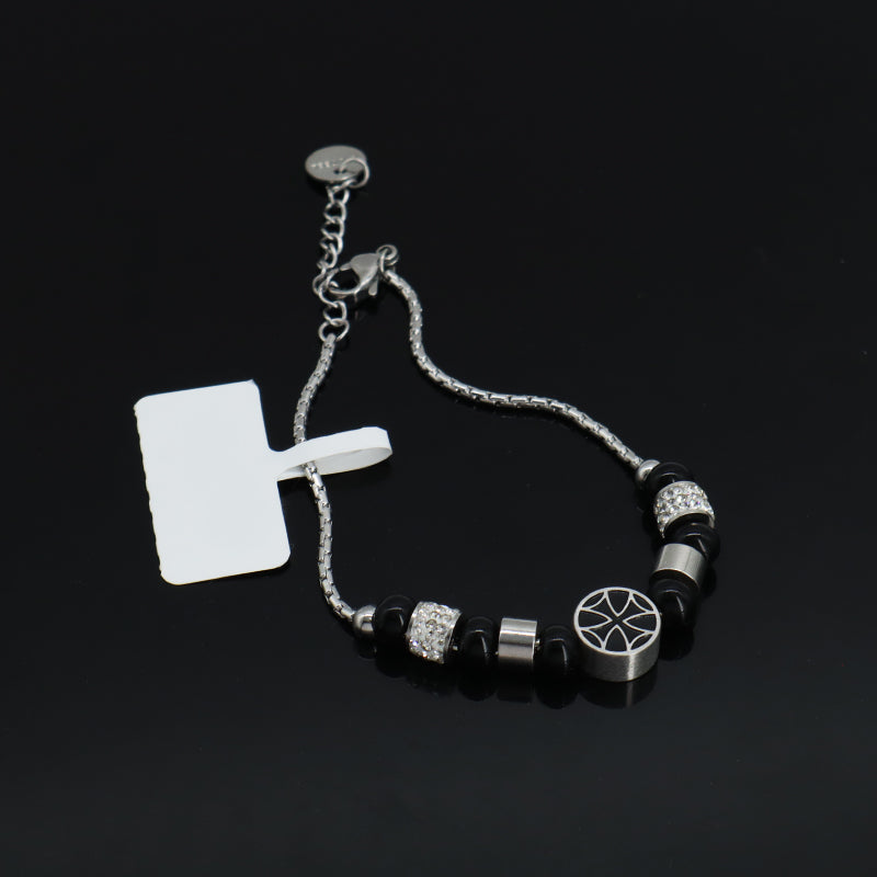 Fashion Customized China Factory Wholesale Manufacture Women Jewelry Ajustable Black Beads CZ Stainless Steel Cross Charm Bangle Bracelet For Gift