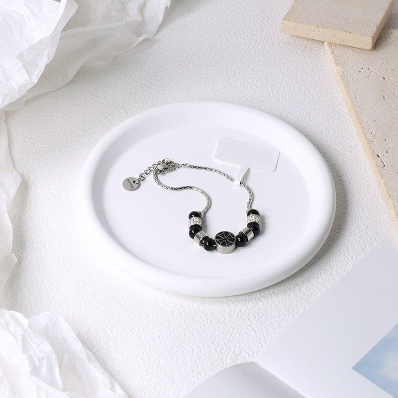 Fashion Customized China Factory Wholesale Manufacture Women Jewelry Ajustable Black Beads CZ Stainless Steel Cross Charm Bangle Bracelet For Gift