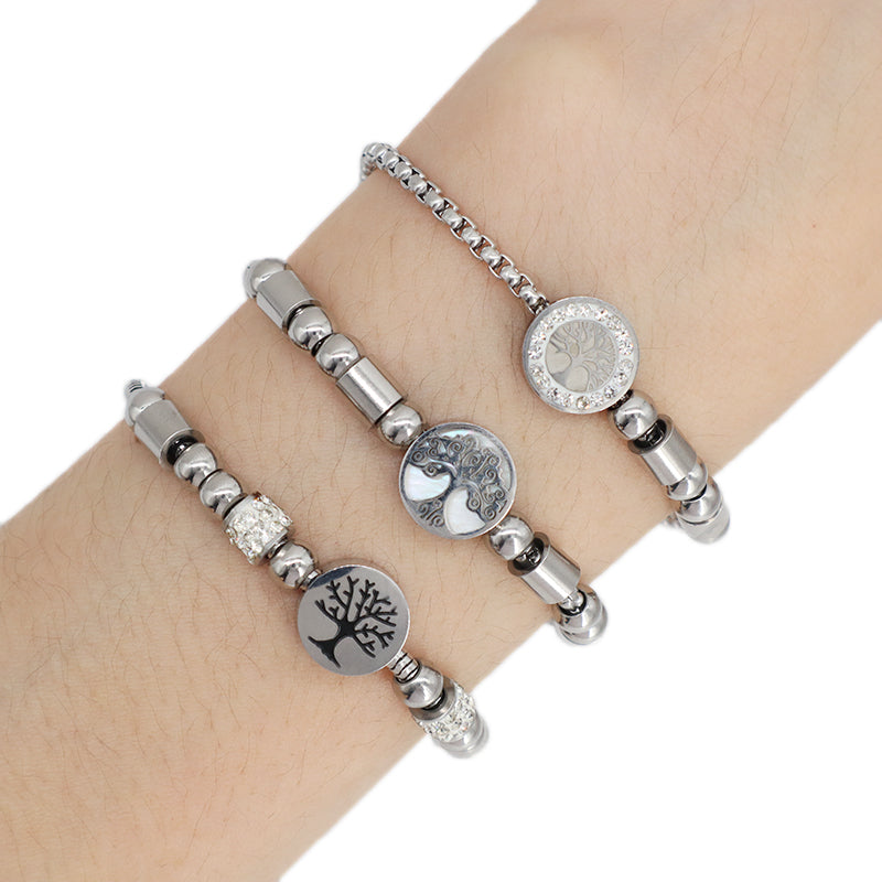 New Bulk Sale China Factory Wholesale Manufacture Fashion Custom Jewelry Women Ajustable CZ No Tarnish Stainless Steel Life Tree Charm Bracelet Bangle For Gift