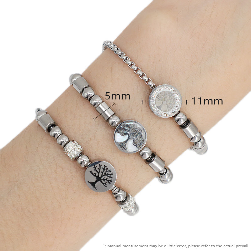 New Bulk Sale China Factory Wholesale Manufacture Fashion Custom Jewelry Women Ajustable CZ No Tarnish Stainless Steel Life Tree Charm Bracelet Bangle For Gift