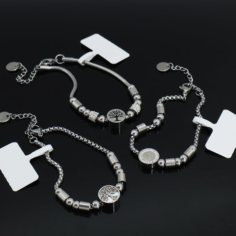 New Bulk Sale China Factory Wholesale Manufacture Fashion Custom Jewelry Women Ajustable CZ No Tarnish Stainless Steel Life Tree Charm Bracelet Bangle For Gift