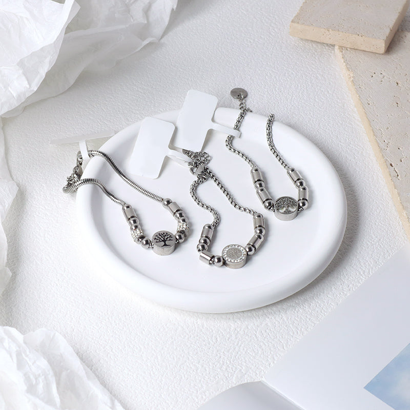 New Bulk Sale China Factory Wholesale Manufacture Fashion Custom Jewelry Women Ajustable CZ No Tarnish Stainless Steel Life Tree Charm Bracelet Bangle For Gift