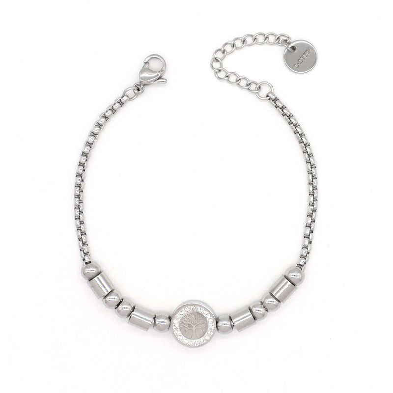 New Bulk Sale China Factory Wholesale Manufacture Fashion Custom Jewelry Women Ajustable CZ No Tarnish Stainless Steel Life Tree Charm Bracelet Bangle For Gift