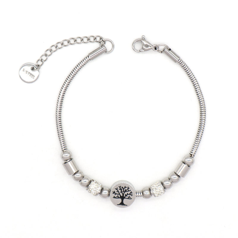 New Bulk Sale China Factory Wholesale Manufacture Fashion Custom Jewelry Women Ajustable CZ No Tarnish Stainless Steel Life Tree Charm Bracelet Bangle For Gift